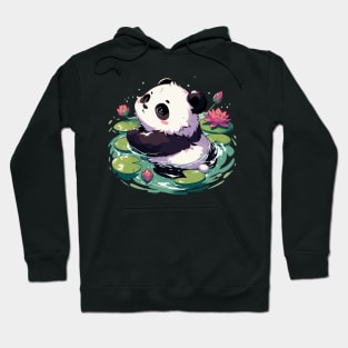 Cute Anime Panda Bear Bath With Water Lily Hoodie